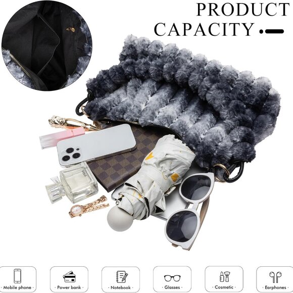 Faux Fur Purses for Women Fluffy Tote Bag Plush Shoulder Handbag - Picture 4 of 7